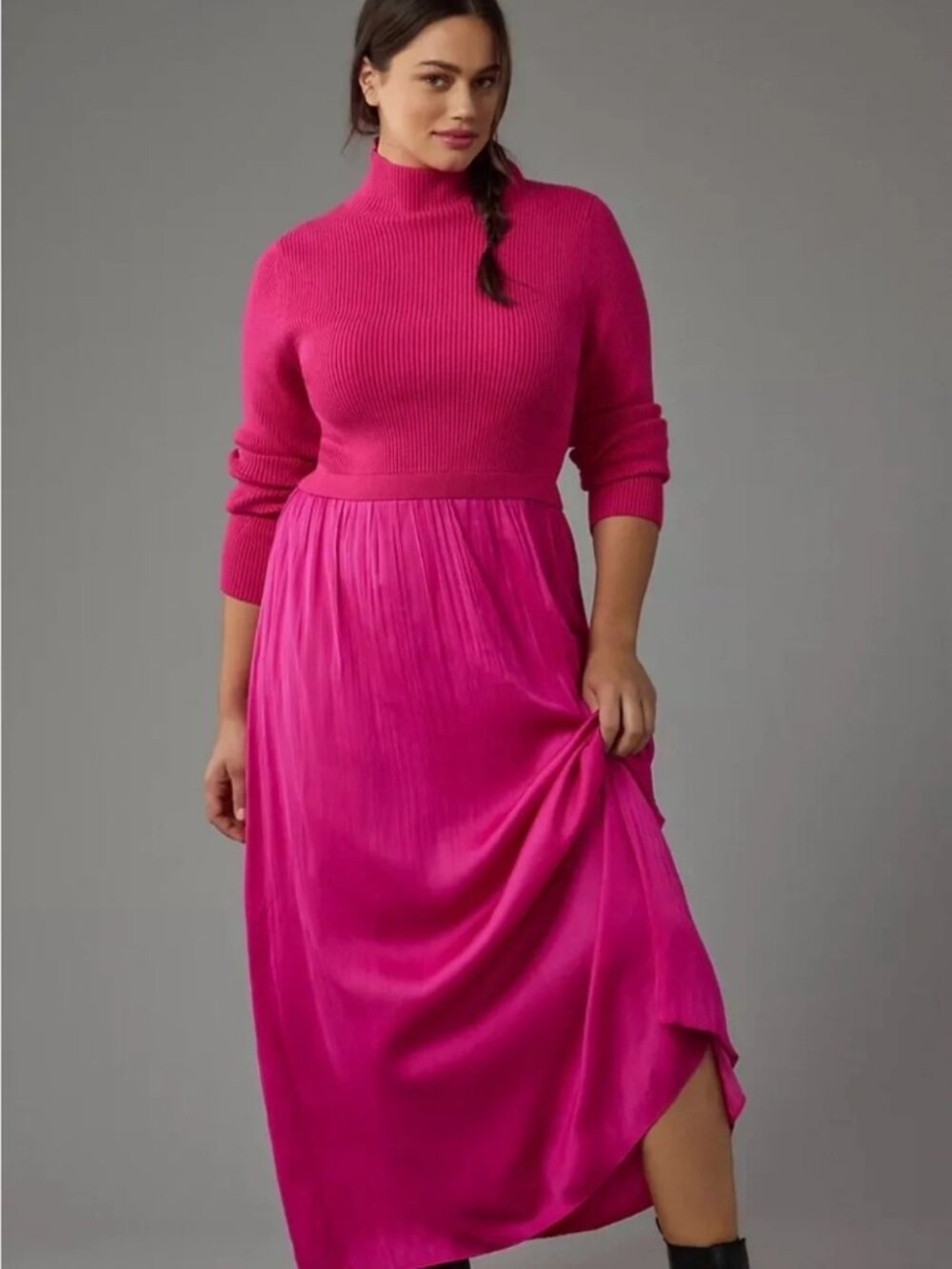 By Anthropologie Fuchsia Mock Neck Maxi Dress S